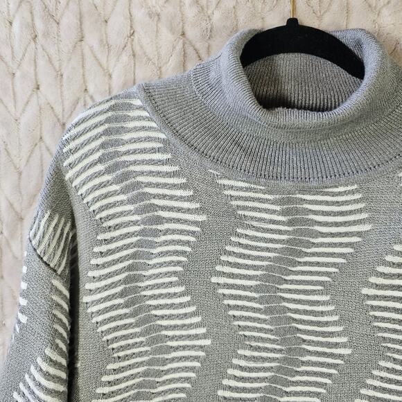VTG Silversilk 3D Knit Turtleneck Sweater Mens XL Geometric Retro Heavyweight - Picture 2 of 8